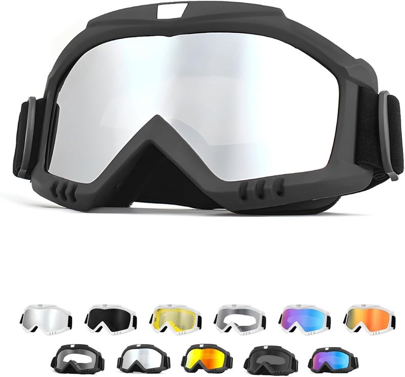 Yourkar Dirt Bike Goggles, Windproof ATV Off-Road Goggle, Wide Vision Riding Motorcycle Goggles, Motorcycle Accessories (Black-Silver) - Image 1